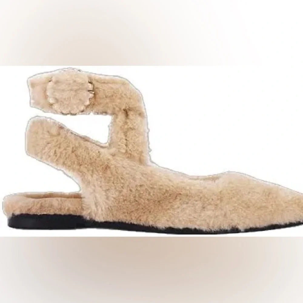 Free People Faux Fur Shearling Parisa Pointed Fuzzy Flats Almond Butter 8.5 NWT